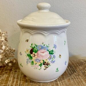 5.5” Tall Vintage Ceramic Canister Floral Container Storage Grandmacore Kitchen